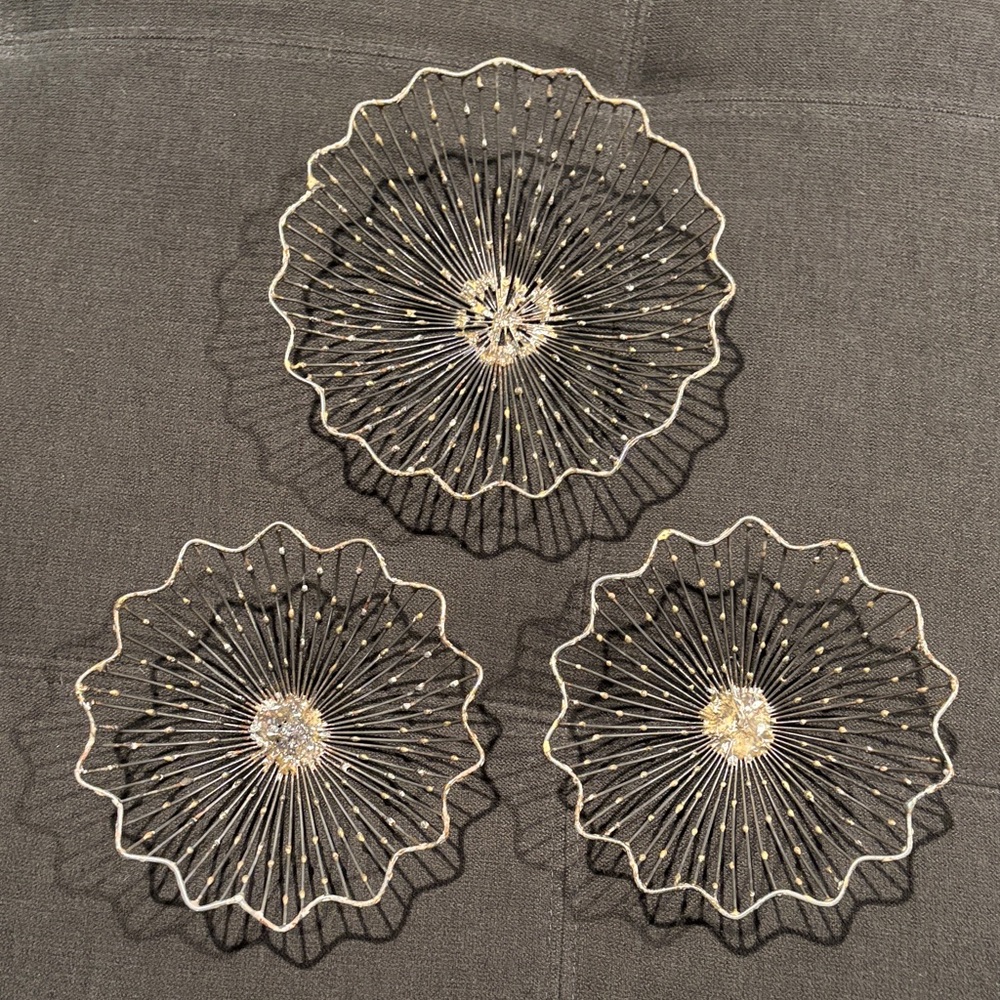 Vintage Mid-Century Golden Iron Metal Wall Art-set of 3
